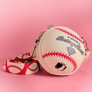 Betsey Johnson Kitsch Hit Me Up White Large Crossbody Bag Baseball NWT